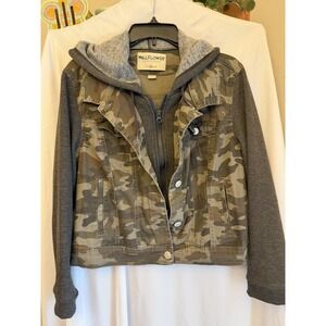 Wallflower Authentic Denim Jacket Hooded Camo For Girls - Size Xl